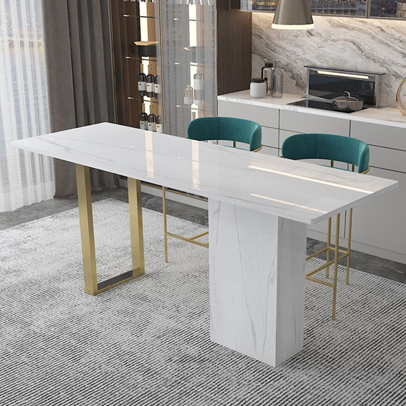White Stone Rectangle Bar Wine Table Double Pedestal Living Room Bar Dining Table Clearhalo 'Bar Furniture' 'Bar Tables' 'bar_tables' 'furn' 'furn_bar_tables' 'Furniture' 'furniture_bar_tables' 'Kitchen & Dining Furniture' 1200x1200_8c117451-4463-4900-a53c-c8f0c6a2b549