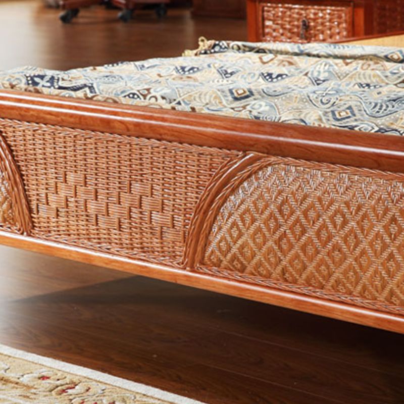 Mid Century Beveled Standard Bed Wicker & Rattan Bed Frame in Natural