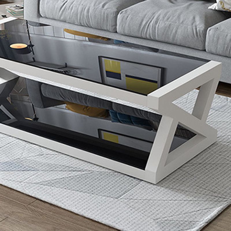 Base abstraite table de verre moderne rectangulaire table basse à trame inférieur en métal