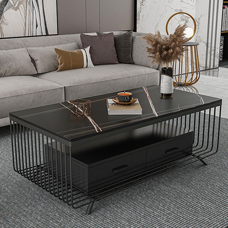 Rectangular Stone 4 Legs Coffee Cocktail Table with 2 Drawers Clearhalo 'Coffee & Accent Tables' 'Coffee Tables' 'coffee_tables' 'furn' 'furn_coffee_tables' 'Furniture' 'Living Room Furniture' 1200x1200_8c179e7a-6622-4896-b8d5-c02c7a5997b8