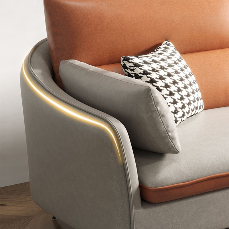 Faux Leather Sloped Arms Sectional with Pillowed Back Cushions for Living Room Clearhalo 'furn' 'furn_sectionals' 'Furniture' 'furniture_sectionals' 'kitchen' 'kitchen_sectionals' 'Living Room Furniture' 'Sectionals' 1200x1200_8c19663f-7d53-4b03-ae95-0f7fded7d297