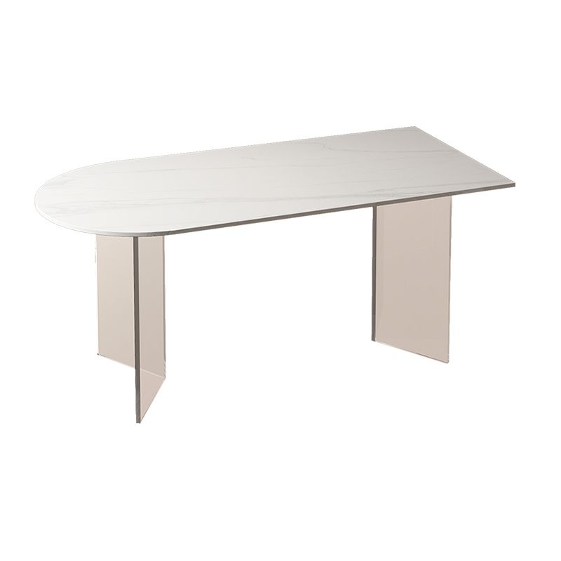 Mesa moderna de forma irregular, mesa de piedra sinterizada con pedestal doble