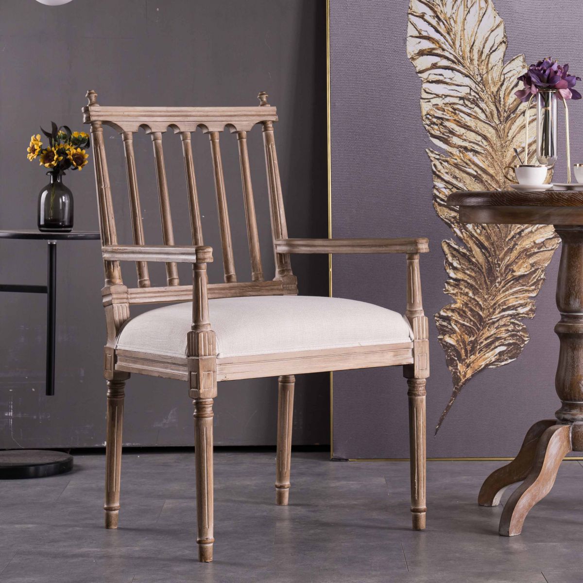 Traditional Study Room Leather Arm Chair Walnut Slat Back Dining Chair Clearhalo ' kitchen&dining_furn' 'Dining Chairs' 'Dining Tables & Seating' 'dining_chair' 'furn' 'furn_dining_chair' 'Furniture' 'furniture_dining_chair' 'Kitchen & Dining Furniture' 'kitchen' 1200x1200_8c1a1efd-b8c2-4789-899b-c6532adaca15