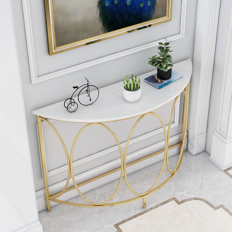 Contemporary Engineered Marble Console Sofa Table Half Moon Iron End Table for Hall Clearhalo 'Console Tables' 'console_tables' 'Entry & Mudroom Furniture' 'furn' 'furn_console_tables' 'Furniture' 1200x1200_8c1ca5d5-1589-4dfd-8596-cedb2e2ea6a9