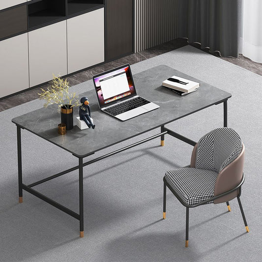 Industrial Rectangular Writing Desk H-Shape Office Desk Dark Taupe Clearhalo 'furn' 'furn_office_desk' 'Furniture' 'Office Desks' 'Office Furniture' 'office_desk' 1200x1200_8c22e876-8a44-4e2b-9a6a-9ef59a4aa295