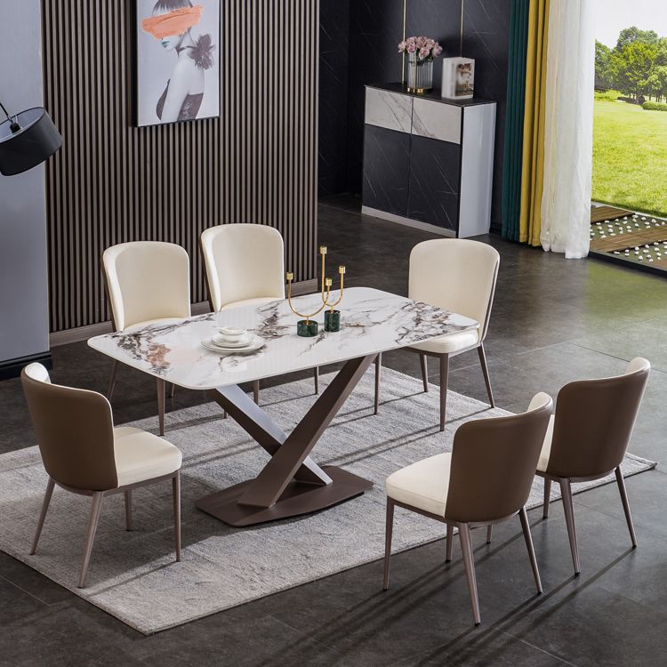 Metal Traditional Luxury Rectangle Table White Sintered Stone Table with Pedestal Base Clearhalo ' dining_table' 'Dining Tables & Seating' 'Dining Tables' 'furn' 'furn_dining_table' 'Furniture' 'furniture_dining_table' 'Kitchen & Dining Furniture' 'kitchen&dining_furn' 'kitchen' 'kitchen_dining_table' 1200x1200_8c25593e-cf28-4fda-9435-491e14939324