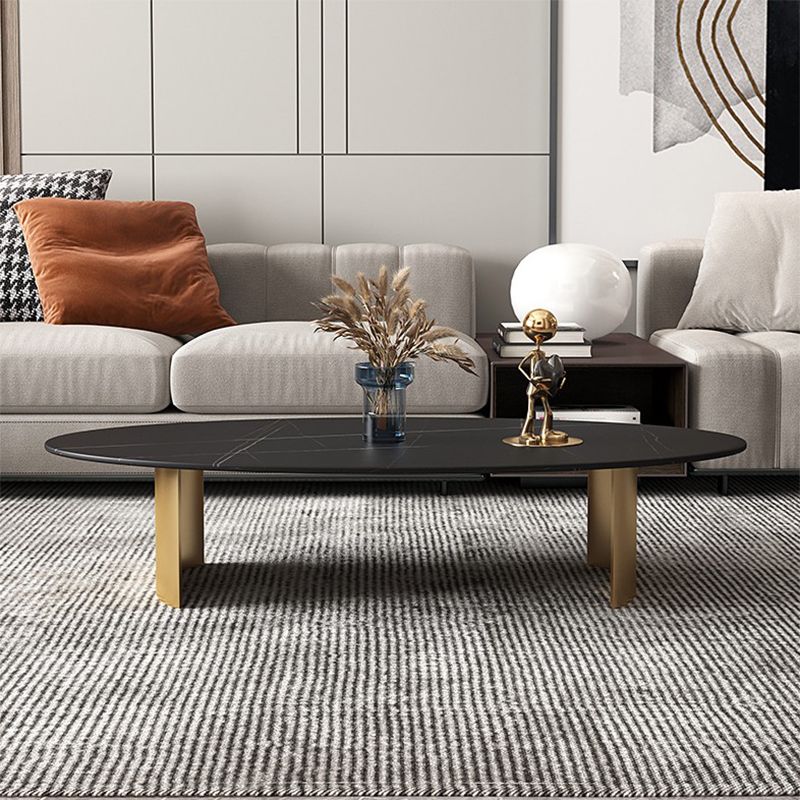 Oval Slate Coffee Table Glam 2 Legs Coffee Cocktail Table, 15.74" High Clearhalo 'Coffee & Accent Tables' 'Coffee Tables' 'coffee_tables' 'furn' 'furn_coffee_tables' 'Furniture' 'Living Room Furniture' 1200x1200_8c3444b1-caf2-4a16-890c-e04256083c4f