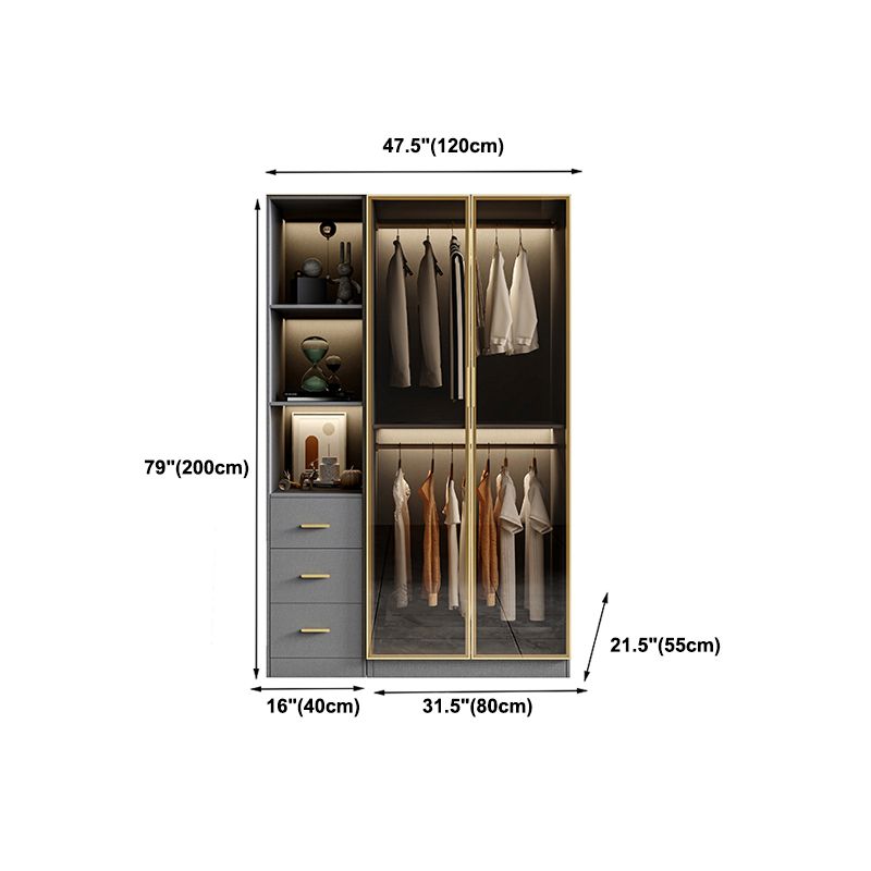 Glass and Wood Wardrobe Armoire Contemporary Wardrobe Closet Clearhalo 'Armoires & Wardrobes' 'armoires_wardrobes' 'Bedroom Furniture' 'furn' 'furn_armoires_wardrobes' 'Furniture' 1200x1200_8c3624e6-29fb-4997-9135-202527b7328b