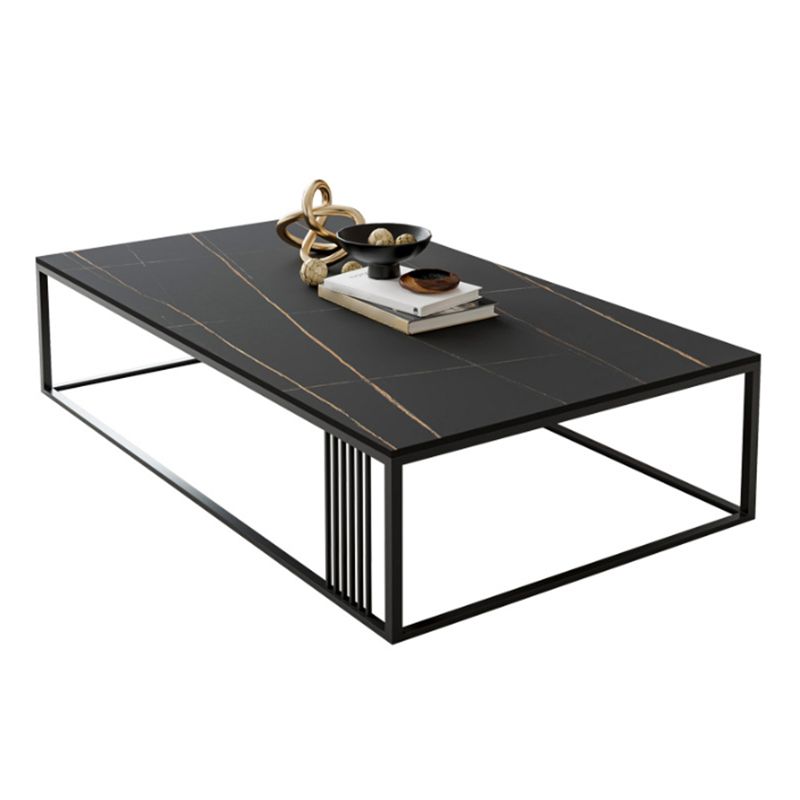 Contemporary 17.7" H Coffee Table Rectangular Stone Top Simple Cocktail Table Clearhalo 'Coffee & Accent Tables' 'Coffee Tables' 'coffee_tables' 'furn' 'furn_coffee_tables' 'Furniture' 'Living Room Furniture' 1200x1200_8c3ec1b5-bf87-4342-9057-34fecae40786