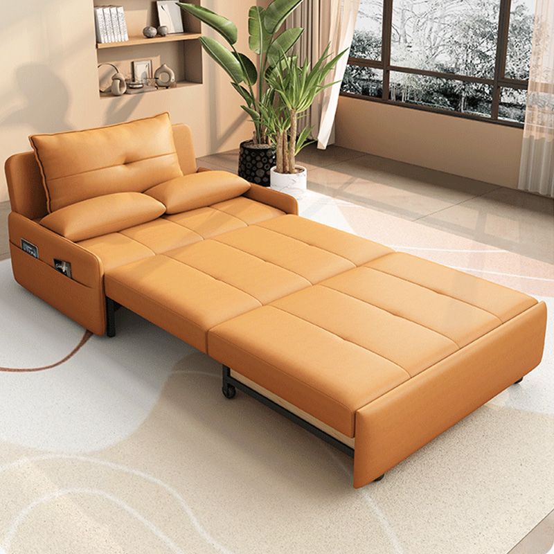 Modern Sofa Bed, Orange Faux Leather Futon and Mattress with Storage Clearhalo 'furn' 'furn_futons' 'Furniture' 'Futons & Daybeds' 'Futons' 'Living Room Furniture' 1200x1200_8c3ecdb1-7d44-4c57-bc63-1f3b830e3168