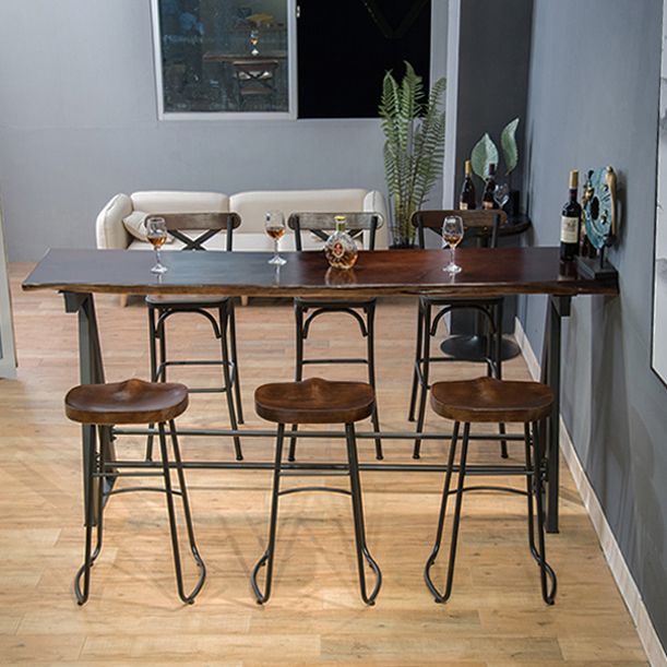 Rectangle Pine Wood Top Bar Table Modern Bar Table with Trestle Base in Black Clearhalo 'Bar Furniture' 'Bar Tables' 'bar_tables' 'furn' 'furn_bar_tables' 'Furniture' 'Kitchen & Dining Furniture' 1200x1200_8c3f4a32-0f1b-4c7b-bde1-b0407627550f