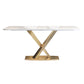 Mesa de comedor rectangular de piedra Glam, mesa con pedestal dorado para comedor