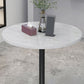 Table de bar avec base en métal Glam et plateau en pierre blanche, table de pub fixe pour patio
