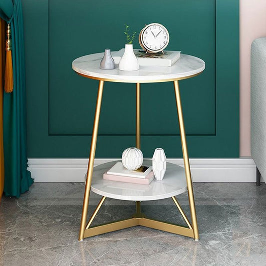 Modern Style Round Sintered Stone Top Gold/Black Metal Base Side Table