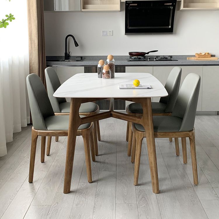 Modern Style Ash White Slate Rectangular Dining Table Set with 4 Legs Base Clearhalo 'Dining Room Sets' 'Dining Tables & Seating' 'dining_room_set' 'furn' 'furn_dining_room_set' 'Furniture' 'furniture_dining_room_set' 'Kitchen & Dining Furniture' 'kitchen&dining_furn' 'kitchen' 1200x1200_8c4b7701-355d-4599-af23-1bc8380fc7d5