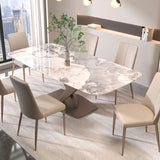 椅子付きの現代的な長方形の焼結された石のトップメタルベースダイニングテーブル