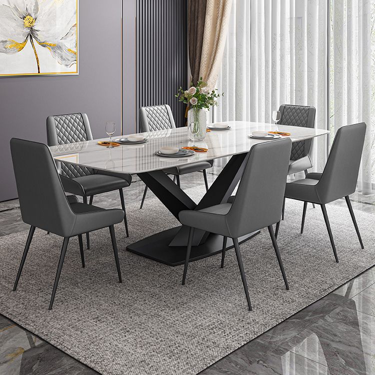 Traditional Luxury Rectangle Dining Table White Sintered Stone Table with Black Pedestal Base Clearhalo ' dining_table' 'Dining Tables & Seating' 'Dining Tables' 'furn' 'furn_dining_table' 'Furniture' 'furniture_dining_table' 'Kitchen & Dining Furniture' 'kitchen&dining_furn' 'kitchen' 'kitchen_dining_table' 1200x1200_8c52ecad-cece-4f46-9ead-3502774b793e