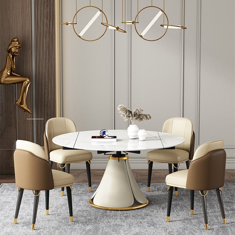 Glam 1/4/5/6/7/9 Pieces White Dining Table Set with Stone Top Round Scalable Dinette Set Clearhalo 'Dining Room Sets' 'Dining Tables & Seating' 'dining_room_set' 'furn' 'furn_dining_room_set' 'Furniture' 'furniture_dining_room_set' 'Kitchen & Dining Furniture' 'kitchen&dining_furn' 'kitchen' 1200x1200_8c52fe7d-9f1a-4494-9196-dc9ebd220d61