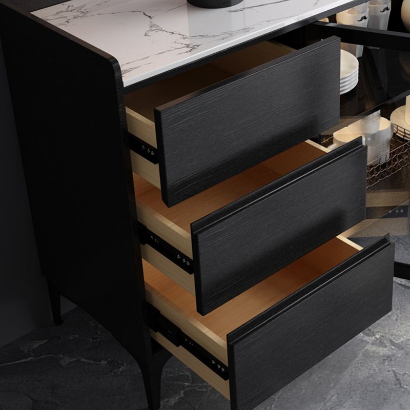 Moderno server da pranzo in legno di vetro con mobile sideboard in legno con 3 cassetti