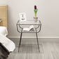 Modern Rectangle Glass Top Side Table 23.6" Tall Iron 4 Legs End Table with Shelf