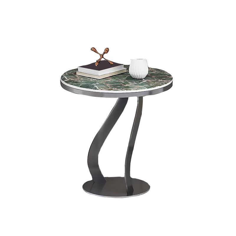 Modern Slate Round Side Table 19.6" Tall Iron Abstract End Table