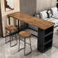 Juego de mesa de pub rectangular industrial, mesa de mostrador de madera de 1/3 piezas con taburetes sin respaldo