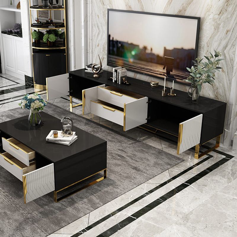 Glam Glass TV Stand Console Enclosed Storage TV Media Stand for Living Room Clearhalo 'furn' 'furn_tv_stands_entertainment_centers' 'Furniture' 'Living Room Furniture' 'TV Stands & Entertainment Centers' 'TV Stands & Media Storage Furniture' 'tv_stands_entertainment_centers' 1200x1200_8c5f9bc7-66be-45d2-99d5-eef510271401