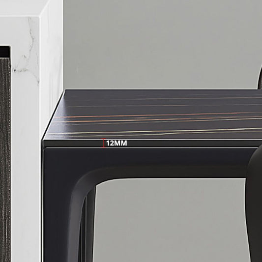 Modern Style Black Dining Table Rectangle Sintered Stone Table with 4 Legs for Kitchen