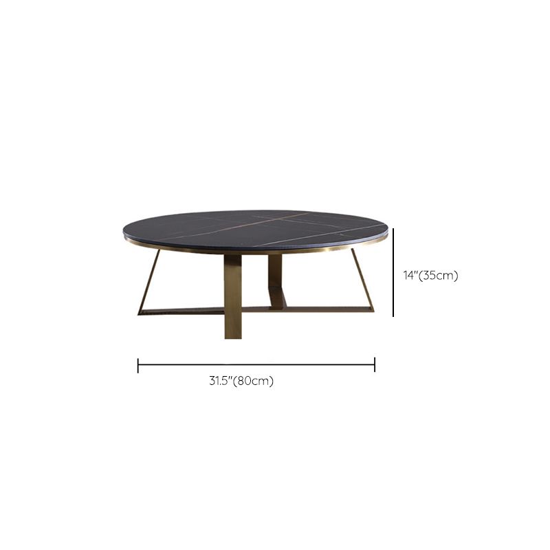 Black Round Slate Coffee Table Luxurious Steel Frame Cocktail Table