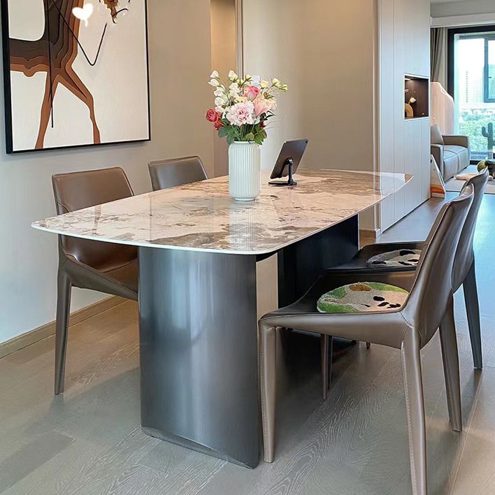 Luxury Double Pedestal Dining Table Sintered Stone Dining Room Desk Clearhalo 'Dining Tables & Seating' 'Dining Tables' 'dining_table' 'furn' 'furn_dining_table' 'Furniture' 'Kitchen & Dining Furniture' 1200x1200_8c6ceeb6-2b8c-4016-b7ce-5d543a6e7f41