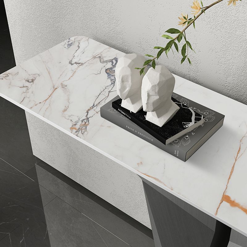Glam Rectangle Console Table with Stain Resistant Stone for Hall