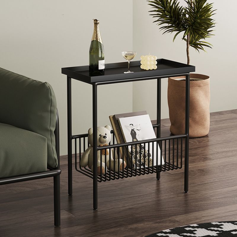Tavolo laterale superiore del vassoio rettangolare Iron Iron 4 gambe Tavolino con archiviazione