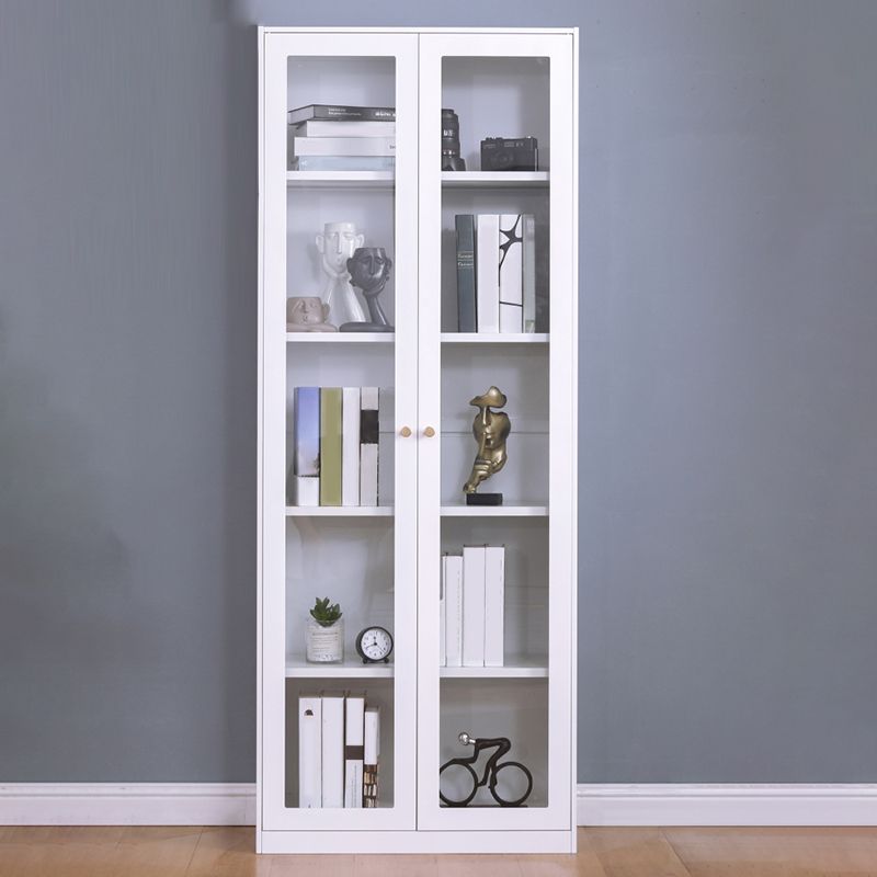 Modern Style Metal Bookshelf White Close Back Bookcase with Door for Home Office