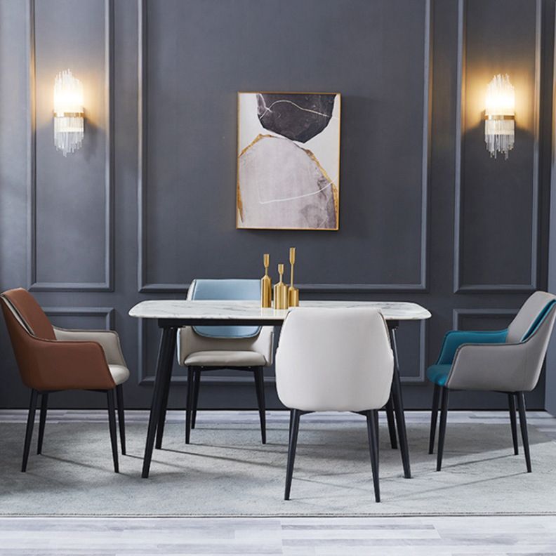 Indoor Contemporary Arm Chair Solid Back Metal Upholstered Dining Room Chair Clearhalo ' kitchen&dining_furn' 'Dining Chairs' 'Dining Tables & Seating' 'dining_chair' 'furn' 'furn_dining_chair' 'Furniture' 'furniture_dining_chair' 'Kitchen & Dining Furniture' 'kitchen' 1200x1200_8c7bb986-ed19-4793-9f6f-3fd97ea9bdca