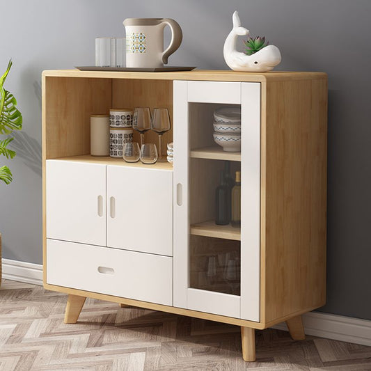 Tavolo da buffet in stile moderno in legno massiccio da 38,8 pollici con armadio e cassetti