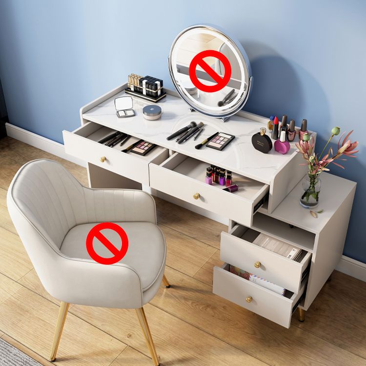 Glamholz Eitelkeit Make -up -Schminktisch Set Beige Eitelkeit mit 4 Schubladen