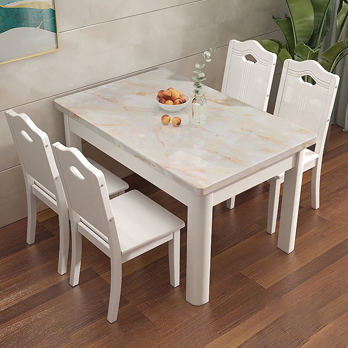 Minimalist Marble Dining Set with Rectangle Table White Dining Set with 4 Legs Base Clearhalo 'Dining Room Sets' 'Dining Tables & Seating' 'dining_room_set' 'furn' 'furn_dining_room_set' 'Furniture' 'furniture_dining_room_set' 'Kitchen & Dining Furniture' 'kitchen&dining_furn' 'kitchen' 1200x1200_8c8428a3-b7be-46a3-b6fd-13af1067725b