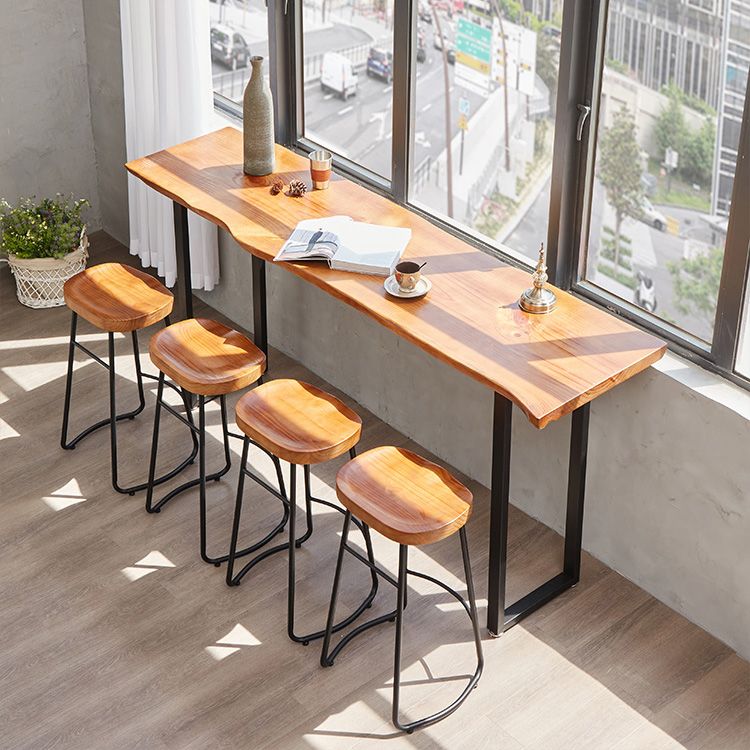 Industrial Solid Wood Bar Table Rectangle Bar Height Table with Double Pedestal Base