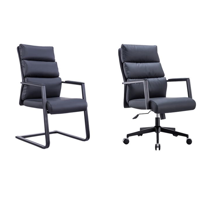 Silla de escritorio moderna sin ruedas, silla con respaldo alto negra de piel sintética