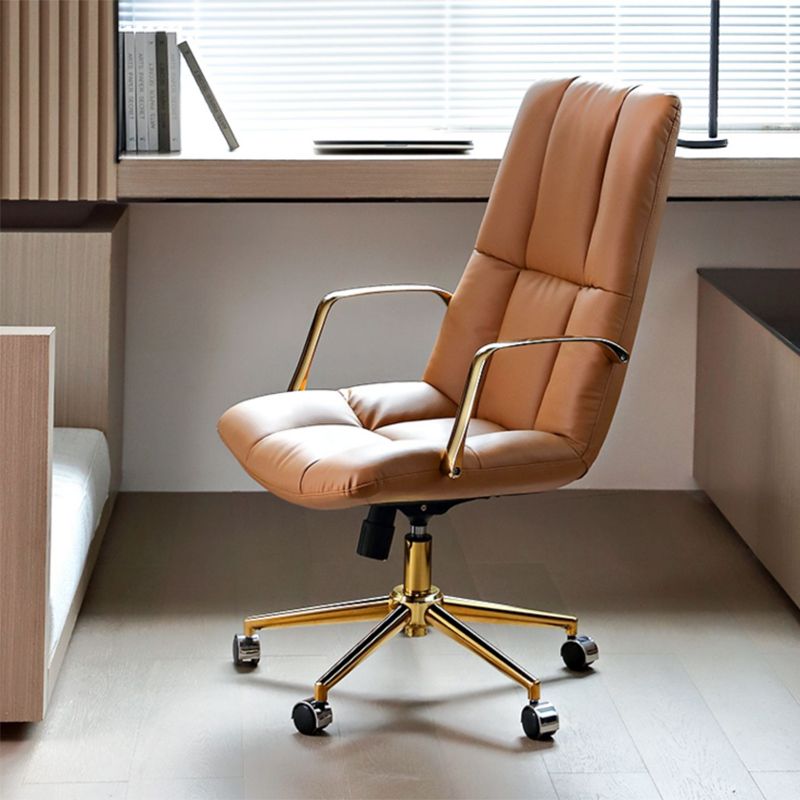 Modern Leather Office Chair Adjustable Seat Height Fixed Arms with Wheels