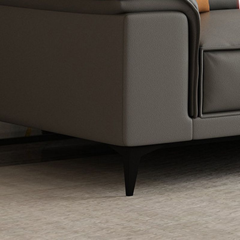 Square Arm Grey Cushion Back Contemporary Faux Leather Living Room Sofa Clearhalo 'furn' 'furn_sectionals' 'Furniture' 'furniture_sectionals' 'kitchen' 'kitchen_sectionals' 'Living Room Furniture' 'Sectionals' 1200x1200_8c941fa8-9218-47e8-af72-e0cf7abe129c