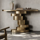 Glam Oval Console Table Golden Stone Console Sofa Table for Hall