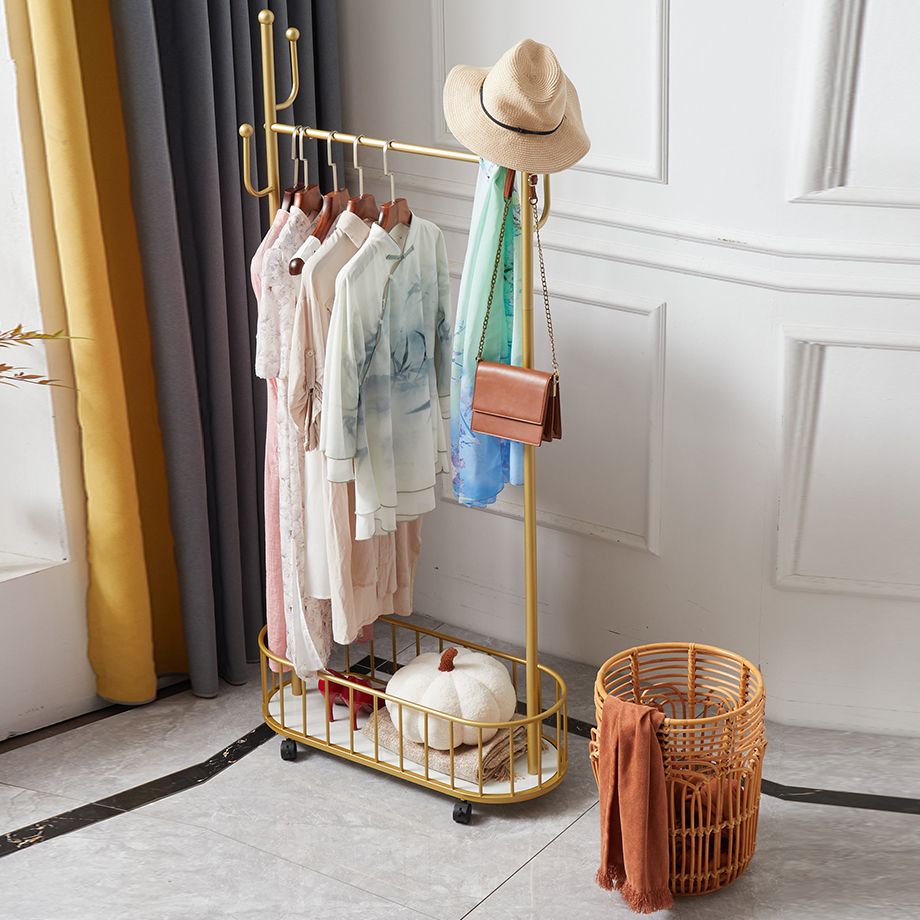 Popular Metal Coat Hanger Storage Basket Solid Color Coat Rack with Castors Clearhalo 'Entry & Mudroom Furniture' 'furn' 'furn_hall_tree_coat_racks' 'Furniture' 'Hall Trees & Coat Racks' 'hall_tree_coat_racks' 1200x1200_8c97cc3f-4631-4924-b065-3912df42620e