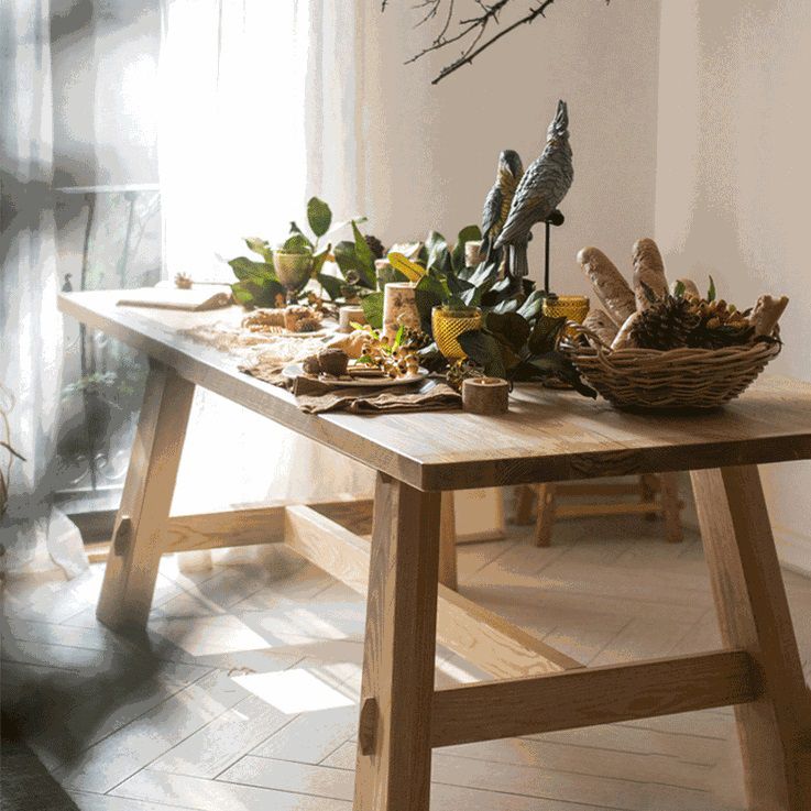 Tavolo in legno massiccio di pino naturale moderno tavolo da base di cavalletto rettangolo moderno