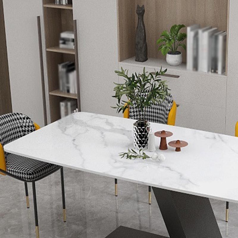 Stone Top Rectangle Dinner Table Modern Iron Pedestal Casual Dining Table Clearhalo 'Dining Tables & Seating' 'Dining Tables' 'dining_table' 'furn' 'furn_dining_table' 'Furniture' 'furniture_dining_table' 'Kitchen & Dining Furniture' 'kitchen' 'kitchen_dining_table' 1200x1200_8c9d3c25-975d-4f6b-a46a-5bc5f841f9f3