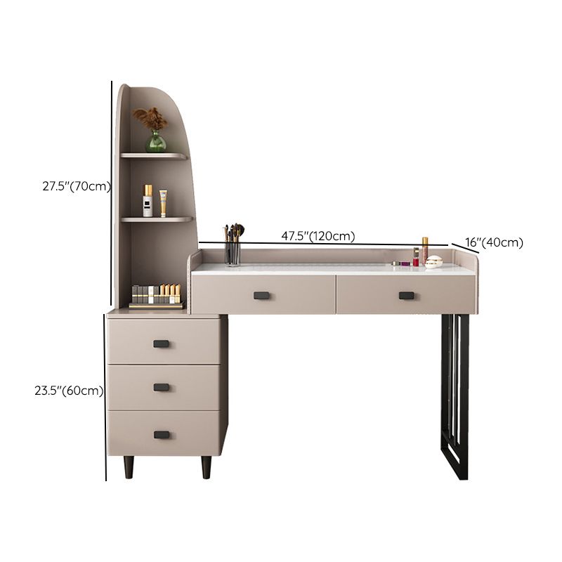 Contemporary Stone Top Vanity 5 Drawers Vanity Set with Stool