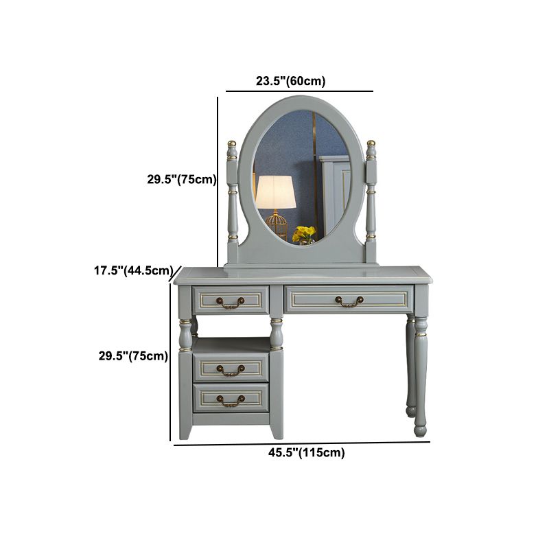 Meuble de bureau miroir 2 tiroir Vanité bleue avec tabouret rembourré