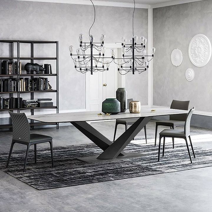 Industrial Sintered Stone Top Table Dining Table Rectangle Table with Metal Pedestal Clearhalo ' dining_table' 'Dining Tables & Seating' 'Dining Tables' 'furn' 'furn_dining_table' 'Furniture' 'furniture_dining_table' 'Kitchen & Dining Furniture' 'kitchen&dining_furn' 'kitchen' 'kitchen_dining_table' 1200x1200_8ca37fb3-3ff6-44d4-b139-bdd8a2051c5b