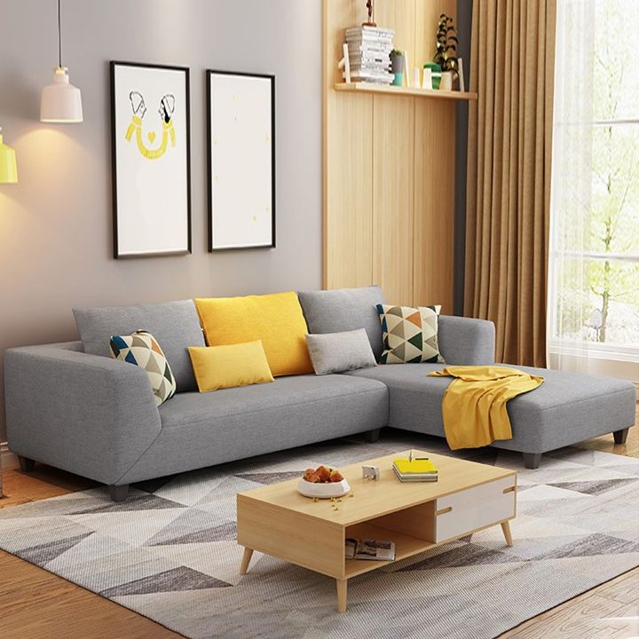 70"W Scandinavian Sectional Sofa Grey Pillowed Back Cushions Sectional Clearhalo 'furn' 'furn_sectionals' 'Furniture' 'Living Room Furniture' 'Sectionals' 1200x1200_8ca65109-e704-4b5c-8692-e122c2c60c55