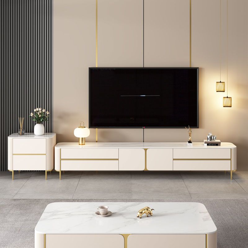 White Stone TV Stand Glam TV Media Stand with Legs for Living Room Clearhalo 'furn' 'furn_tv_stands_entertainment_centers' 'Furniture' 'Living Room Furniture' 'TV Stands & Entertainment Centers' 'TV Stands & Media Storage Furniture' 'tv_stands_entertainment_centers' 1200x1200_8cafb3a3-9477-4aaf-b0d0-016f25bac41f